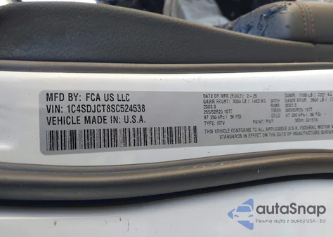 2025 Dodge Durango R/T Awd z USA, uszkodzony, nr VIN 1C4SDJCT8SC524538